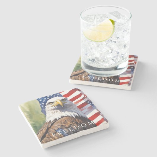 VS Vlag Vrijheid Adelaar Motiverend Inspirerend Stenen Onderzetter (Zijkant)