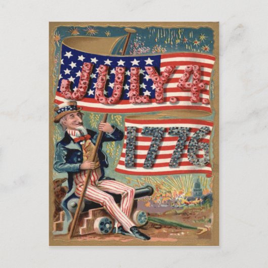 VS Vlag Vuurwerk Knalvuur Oom Sam Briefkaart (Voorkant)