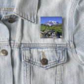 VS, Washington, Mt. Rainier NP, Mt. Rainier en 2 Vierkante Button 5,1 Cm (In situ)