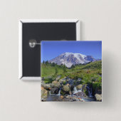 VS, Washington, Mt. Rainier NP, Mt. Rainier en 2 Vierkante Button 5,1 Cm (Voorkant /achterkant)