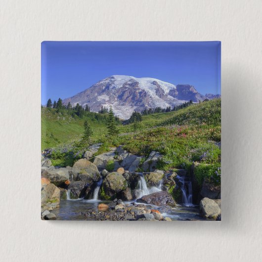 VS, Washington, Mt. Rainier NP, Mt. Rainier en 2 Vierkante Button 5,1 Cm (Voorkant)