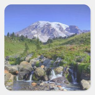 VS, Washington, Mt. Rainier NP, Mt. Rainier en 2 Vierkante Sticker