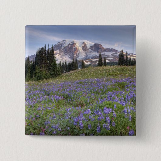 VS, Washington, Mt. Rainier NP, Mt. Rainier en Vierkante Button 5,1 Cm (Voorkant)