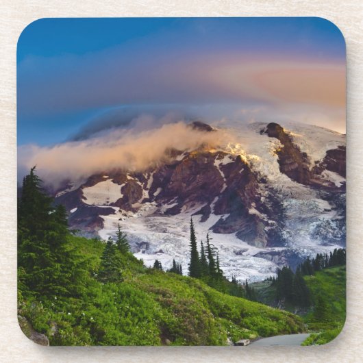 VS, Washington, Mt. Rainier. Ochtendzon Bier Onderzetter (Voorkant)