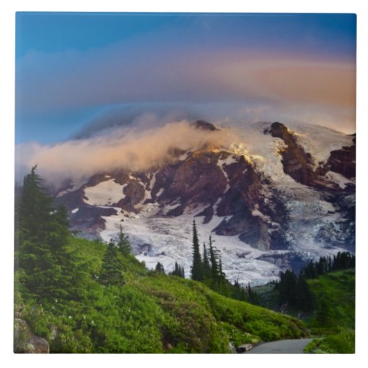 VS, Washington, Mt. Rainier. Ochtendzon Tegeltje (Voorkant)