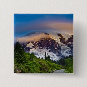 VS, Washington, Mt. Rainier. Ochtendzon Vierkante Button 5,1 Cm