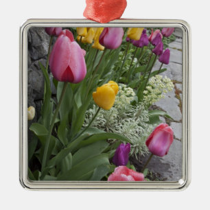 VS, Washington, Seabeck. Tulpen omlijsten tuin Metalen Ornament