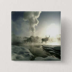 VS, Wyoming, Nationaal park Yellowstone. Zonsopgan Vierkante Button 5,1 Cm