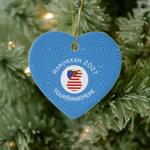 VS Zwarte Engel Hanukkah Vlag Persoonlijk Keramisch Ornament