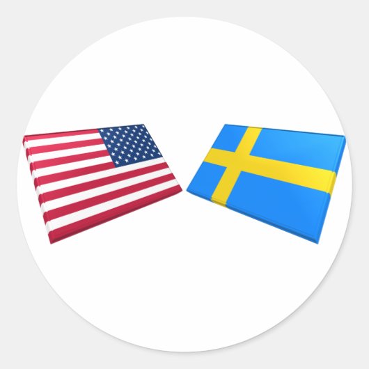 VS & Zweden Vlaggen Ronde Sticker (Voorkant)