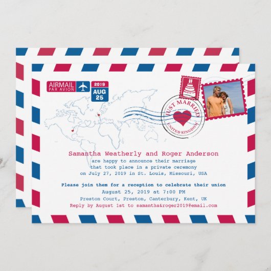 VSA en VK Airmail Post Reception Kaart (Voorkant / Achterkant)