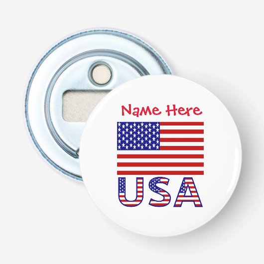 VSAVerenigde Staten Amerika Vlag Rood Personalisat Button Flesopener (Voorkant)