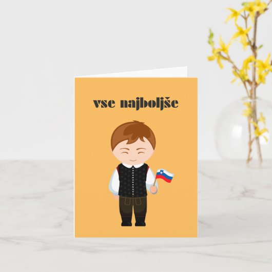 Vse najboljše, Sloveense gelukkige verjaardag Kaart (Gele Bloem)