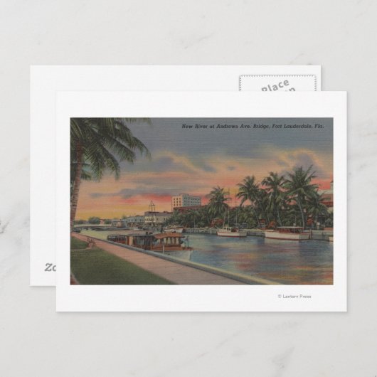 Vt. Lauderdale, FL - New River Uitzicht & Andrews Briefkaart (Voorkant / Achterkant)