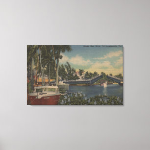 Vt. Lauderdale, FL - New River Uitzicht & Drawbrid Canvas Afdruk