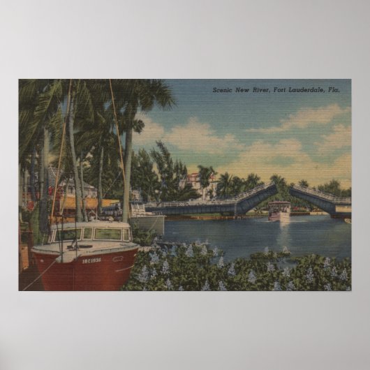 Vt. Lauderdale, FL - New River Uitzicht & Drawbrid Poster (Voorkant)
