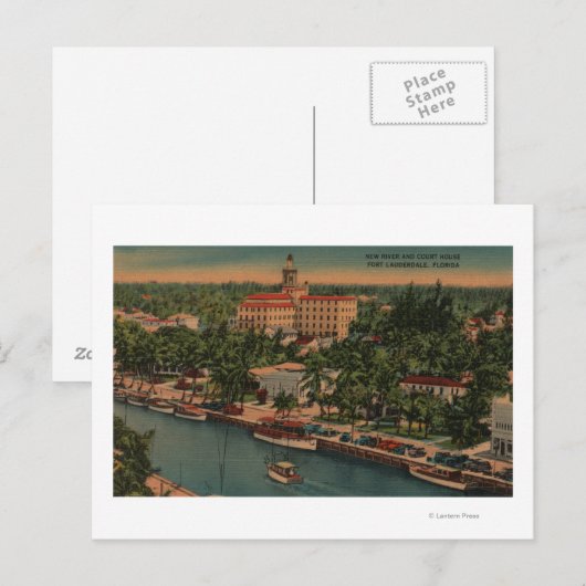 Vt. Lauderdale, FL - Uitzicht New River & Court Briefkaart (Voorkant / Achterkant)