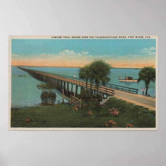 Vt. Myers, Florida - Uitzicht van Tamiami Trail Br Poster (Voorkant)