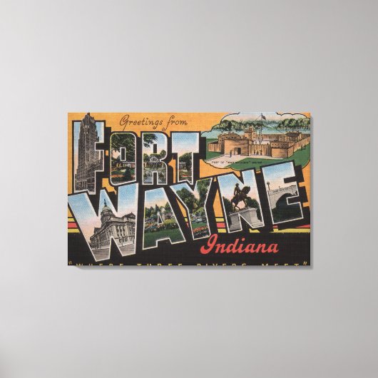 Vt. Wayne, Indiana - Grote Letter Scenes 3 Canvas Afdruk (Voorkant)