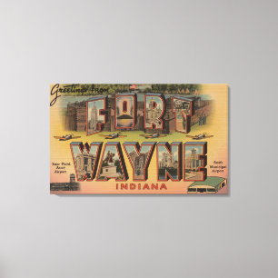 Vt. Wayne, Indiana - Grote Letter-scènes Canvas Afdruk