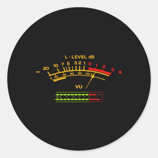VU Meter Hi-Fi Audio Stereo Muziek Geluid Ronde Sticker (Voorkant)