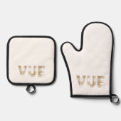 Vue Hmong Achternaam Beige Plaid Ovenwant & Pannenlap Set (Voorkant)