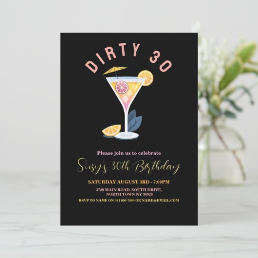 Vuil 30 Vrouwen Verjaardag Dertig Cocktails Martin Kaart (Staand voorkant)