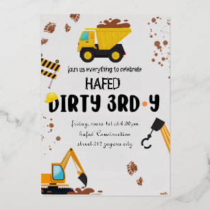 Vuil 3e verjaardagsuitnodiging folie feestdagenkaart