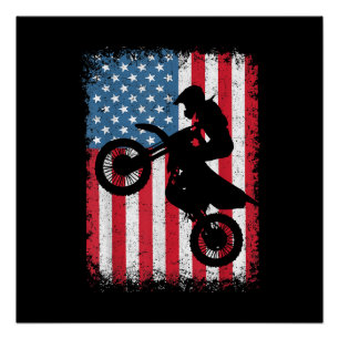 Vuil Fiets Amerikaanse Vlag Motocross Biker Mannen Perfect Poster