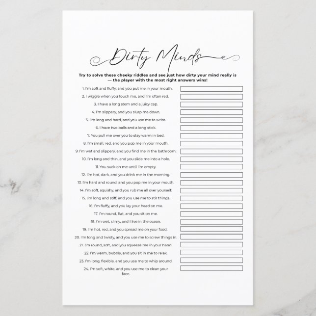 Vuil Riddles Bachelorette Feestspel (Voorkant)
