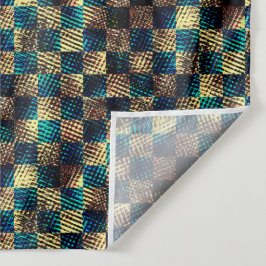 Vuil schaakspel en gekrast effect, blauw en geel wandkleed
