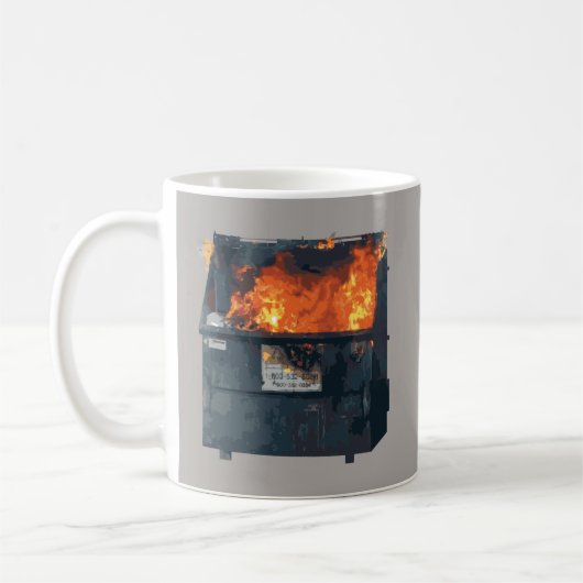 Vuilcontainerbrand - grappige warboel koffiemok (Links)