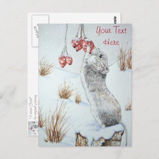 Vuildieren die met muizen bessen op sneeuwscène briefkaart (Voorkant / Achterkant)