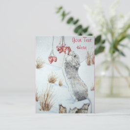 Vuildieren die met muizen bessen op sneeuwscène briefkaart