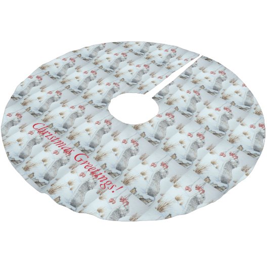 Vuildieren die met muizen bessen op sneeuwscène kerstboom rok (Gekanteld)