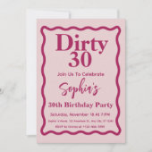 Vuile 30 roze en magenta golfcurve 30e verjaardag kaart (Voorkant)