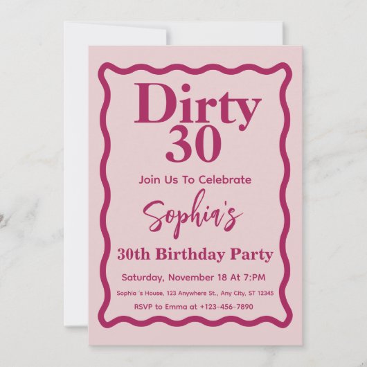 Vuile 30 roze en magenta golfcurve 30e verjaardag kaart (Voorkant)