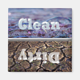 Vuile bubbels en schone vuile vaatwasser magneet