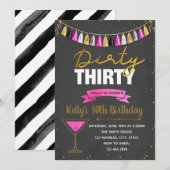 Vuile dertig roze feestuitnodiging kaart (Voorkant / Achterkant)