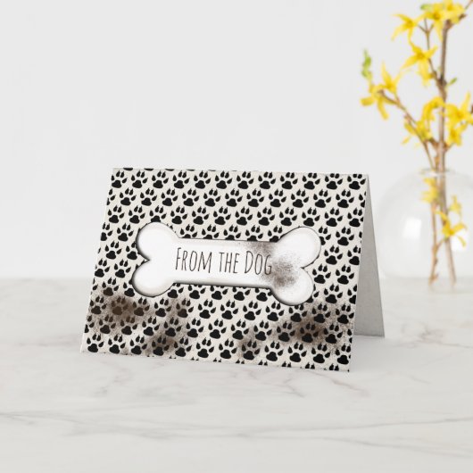 Vuile hond poot prints en bot verjaardag kaart (Gele Bloem)