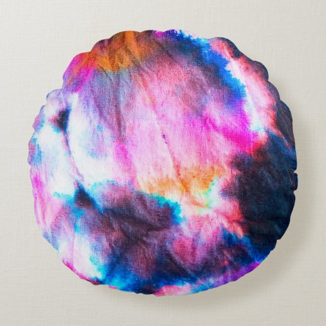 Vuile kunst. Heldere rode, lila, roze, gele kleure Rond Kussen (Voorkant)