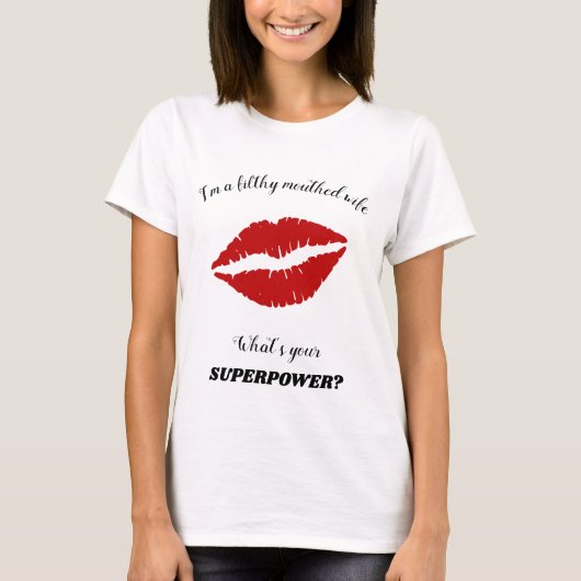Vuile mondvrouw rode lippenstift mond t-shirt (Voorkant)