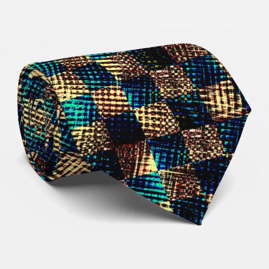 Vuile schaken en krassen, blauw en geel stropdas (Opgerold)