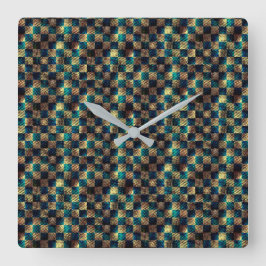 Vuile schaken en krassen, geel en blauw vierkante klok