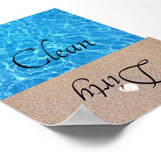 Vuile schone vaatwasser strand water poster (Hoek)