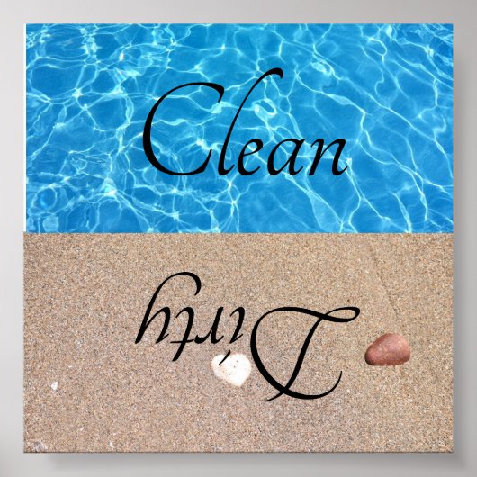 Vuile schone vaatwasser strand water poster (Voorkant)
