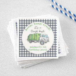 Vuilnis Afvalwagen Groen Gingham 1e Verjaardag Servet