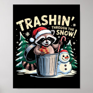 Vuilnis door de Sneeuw Kerst Mop Raccoon H Poster
