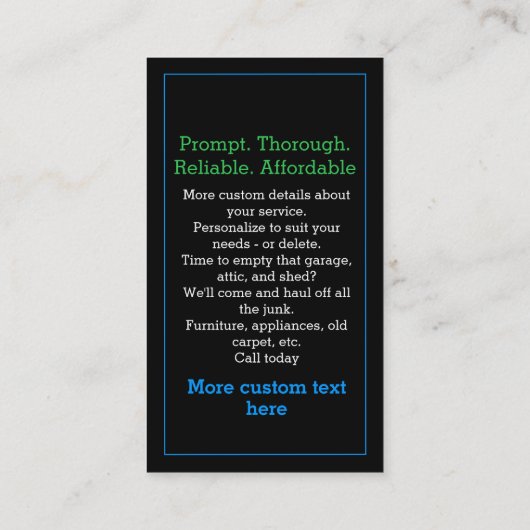 Vuilnis het Vervoeren Troep Verwijdering Schattige Visitekaartje (Achterkant)