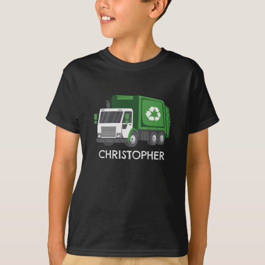 Vuilnis/Recyclen Vrachtwagen met Kinder Naam T-shirt (Voorkant)